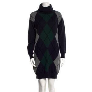 Vintage Prada Argyle Wool Knit Sweater Turtleneck Dress Size 42 / US M